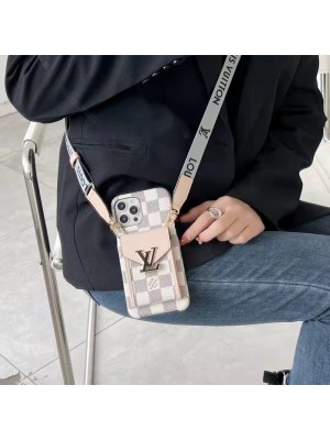 華麗 ルイビィトン iPhone13Pro Maxケース ショルダーストラップ付き ファッション iphone13/13pro/12proケース カード収納 大きい金属ロゴ モノグラム ダミエ ビジネス 