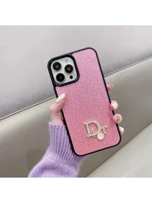Dior ディオール iPhone14/14pro maxケース ブランド キラキラ 女性向け アイフォン13/14プロケース ラインストーン付き 金属ロゴ iphone12pro maxケース 