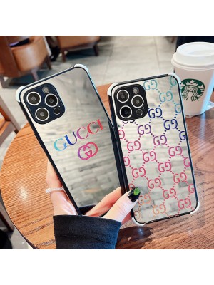 Gucci/グッチ iPhone13pro/13pro maxケース ブランド ガラス鏡面 iphone13ミニ携帯カバー グラデーション 個性潮 アイフォン12pro/12pro maxハードケース