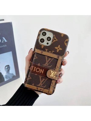 高級感 贅沢風 カードポケット付き Louis Vuitton iphone14/13pro Maxケース ストラップ付き 高品質 ルイヴィトン iPhone13Pro携帯ケース モノグラム 金属ロゴ ヴィトン アイフォン12プロカバー